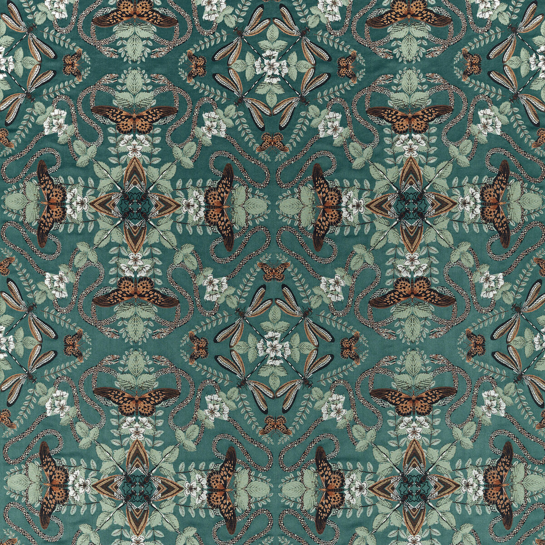 Emerald Forest fabric in teal jacquard color - pattern F1581/04.CAC.0 - by Clarke And Clarke in the Clarke &amp; Clarke Botanical Wonders Fabric collection