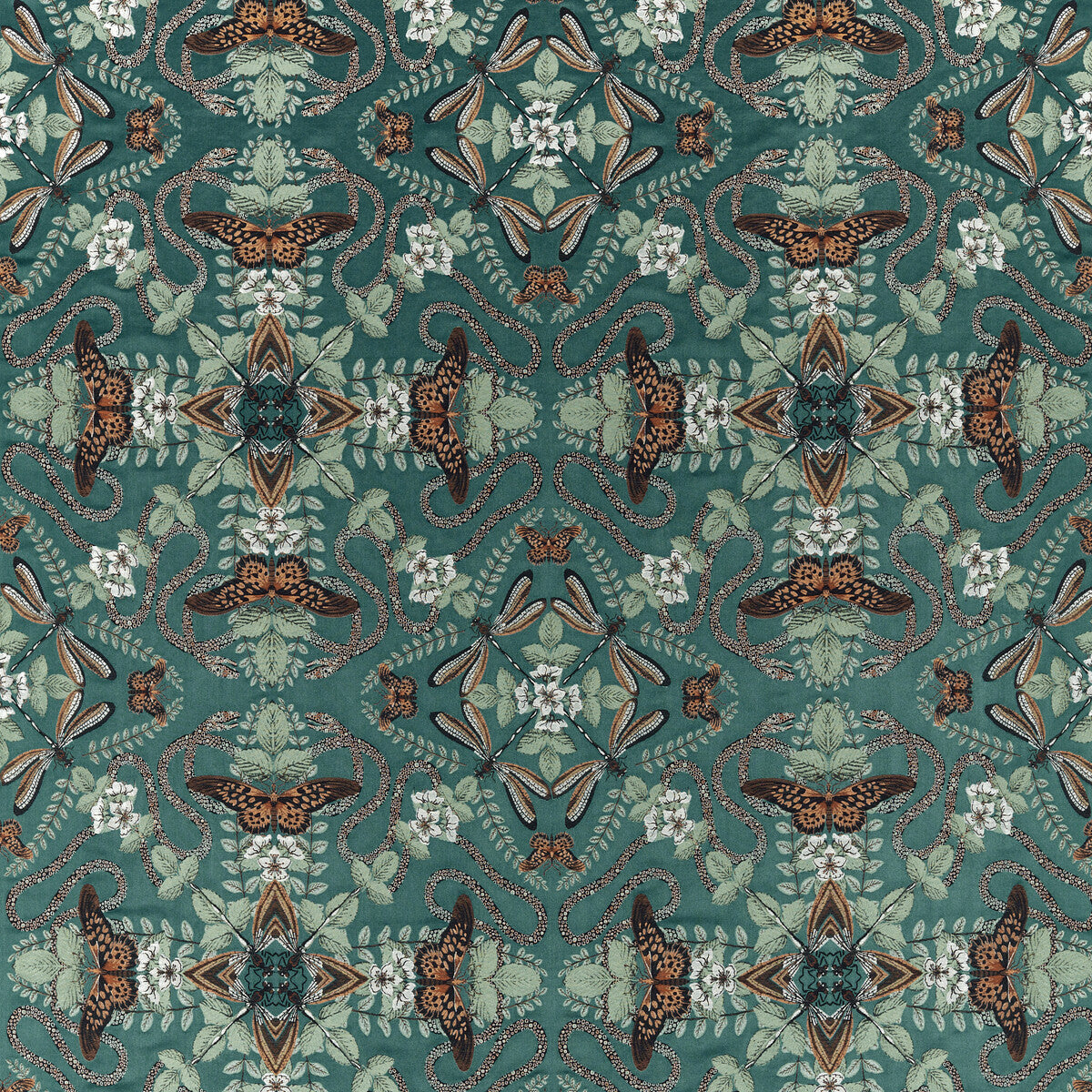 Emerald Forest fabric in teal jacquard color - pattern F1581/04.CAC.0 - by Clarke And Clarke in the Clarke & Clarke Botanical Wonders Fabric collection