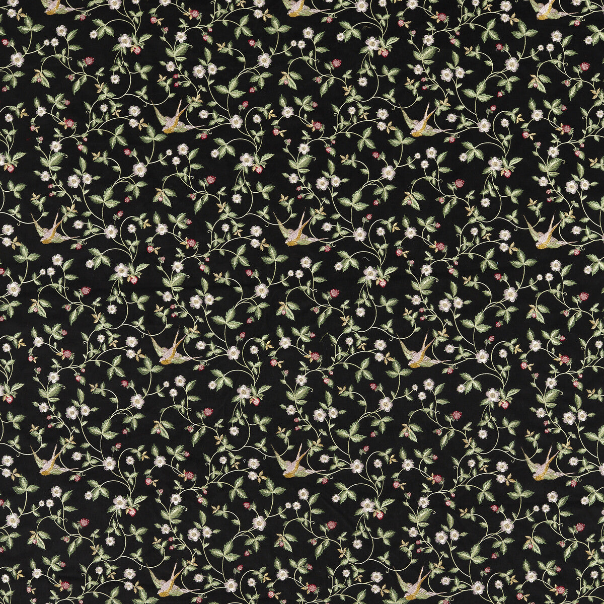 Wild Strawberry fabric in noir emb color - pattern F1582/01.CAC.0 - by Clarke And Clarke in the Clarke & Clarke Botanical Wonders Fabric collection