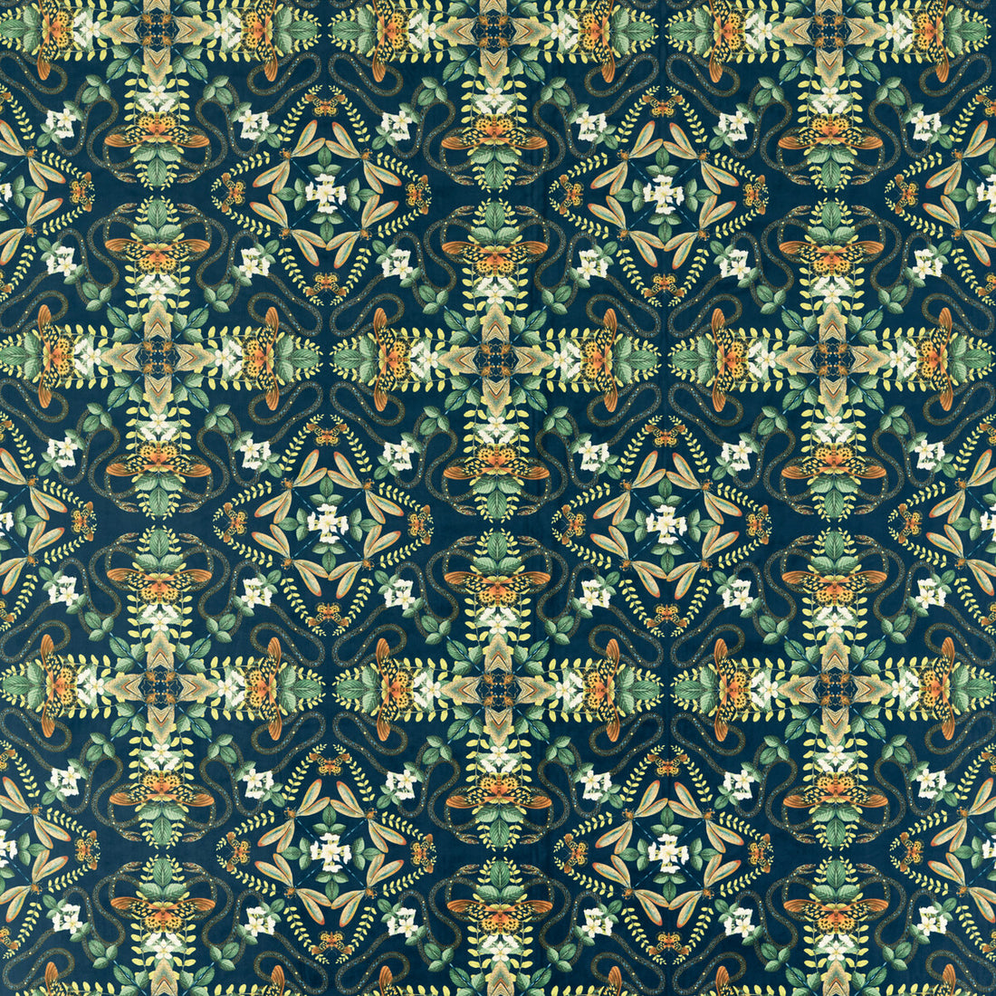 Emerald Forest fabric in midnight velvet color - pattern F1585/01.CAC.0 - by Clarke And Clarke in the Clarke &amp; Clarke Botanical Wonders Fabric collection