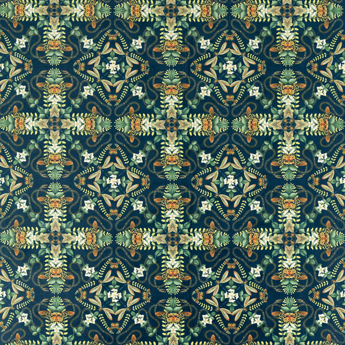 Emerald Forest fabric in midnight velvet color - pattern F1585/01.CAC.0 - by Clarke And Clarke in the Clarke & Clarke Botanical Wonders Fabric collection