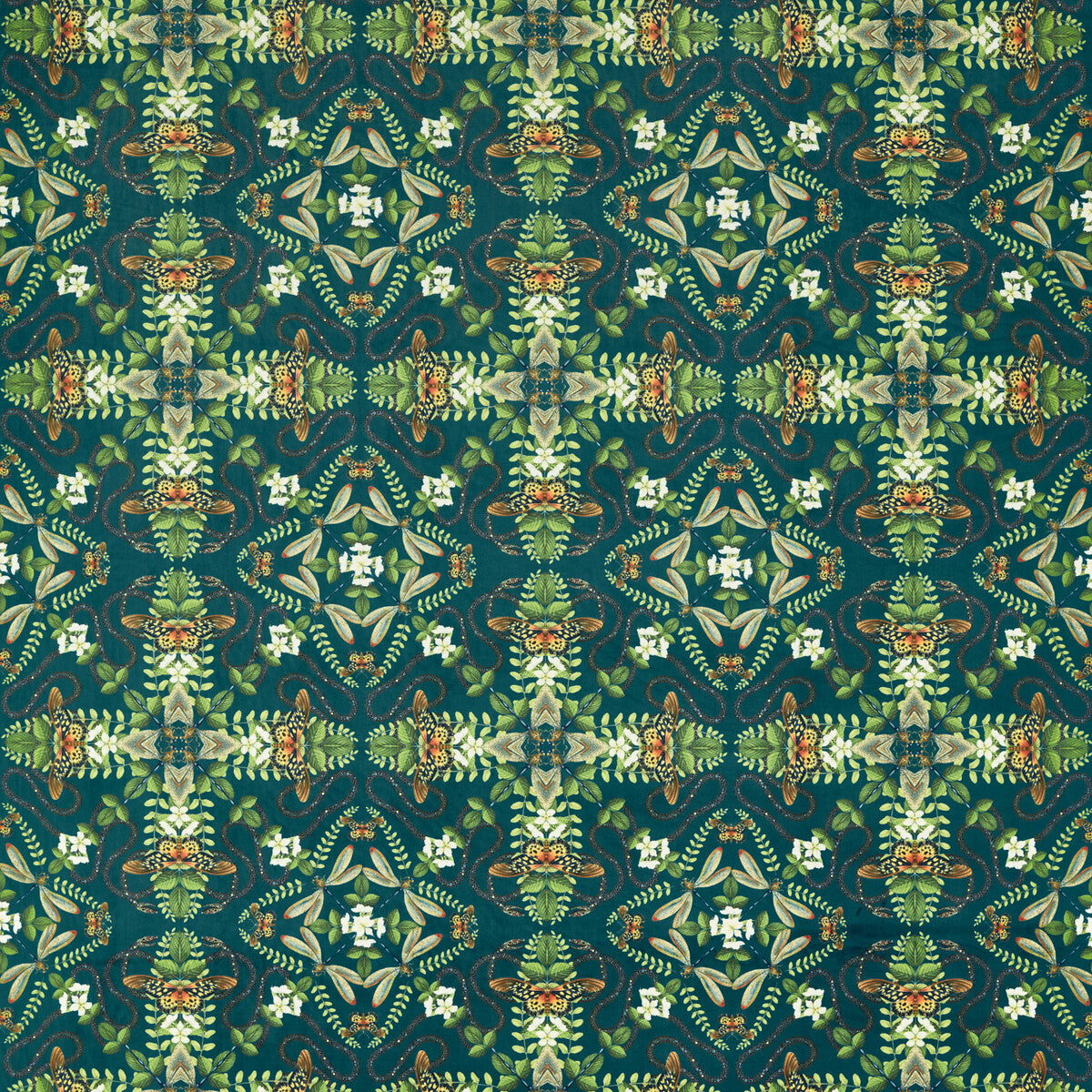 Emerald Forest fabric in teal velvet color - pattern F1585/02.CAC.0 - by Clarke And Clarke in the Clarke & Clarke Botanical Wonders Fabric collection