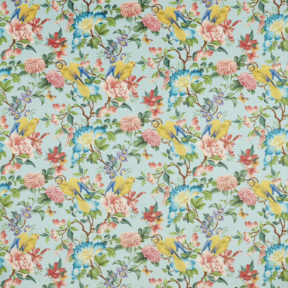 Golden Parrot fabric in mineral velvet color - pattern F1586/02.CAC.0 - by Clarke And Clarke in the Clarke & Clarke Botanical Wonders Fabric collection