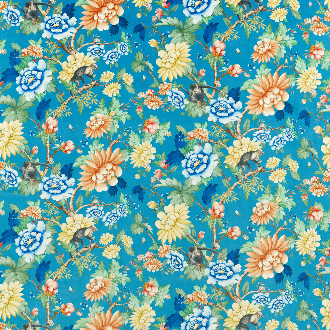Sapphire Garden fabric in sapphire velvet color - pattern F1589/01.CAC.0 - by Clarke And Clarke in the Clarke &amp; Clarke Botanical Wonders Fabric collection