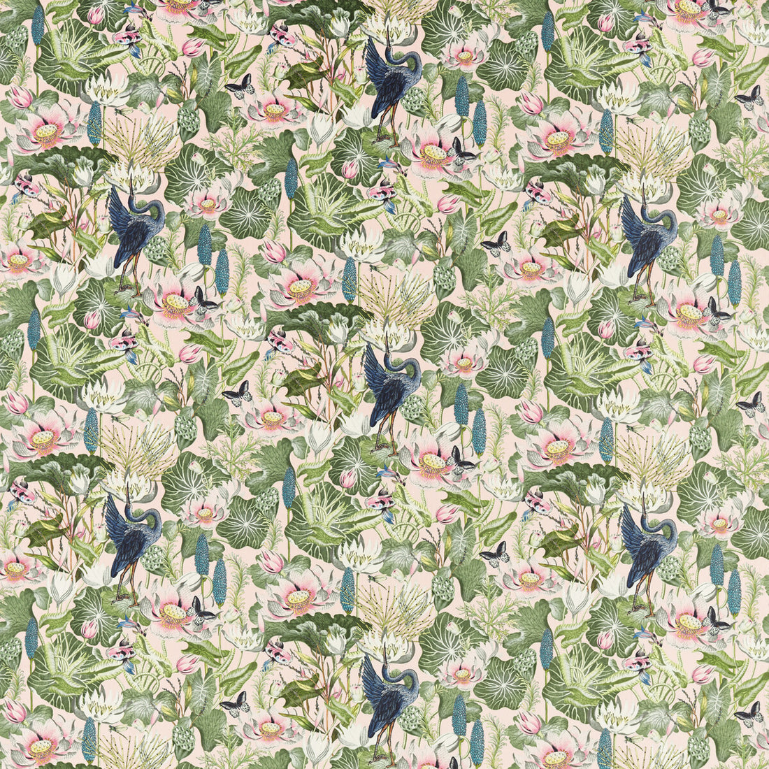 Waterlily fabric in blush velvet color - pattern F1591/01.CAC.0 - by Clarke And Clarke in the Clarke &amp; Clarke Botanical Wonders Fabric collection