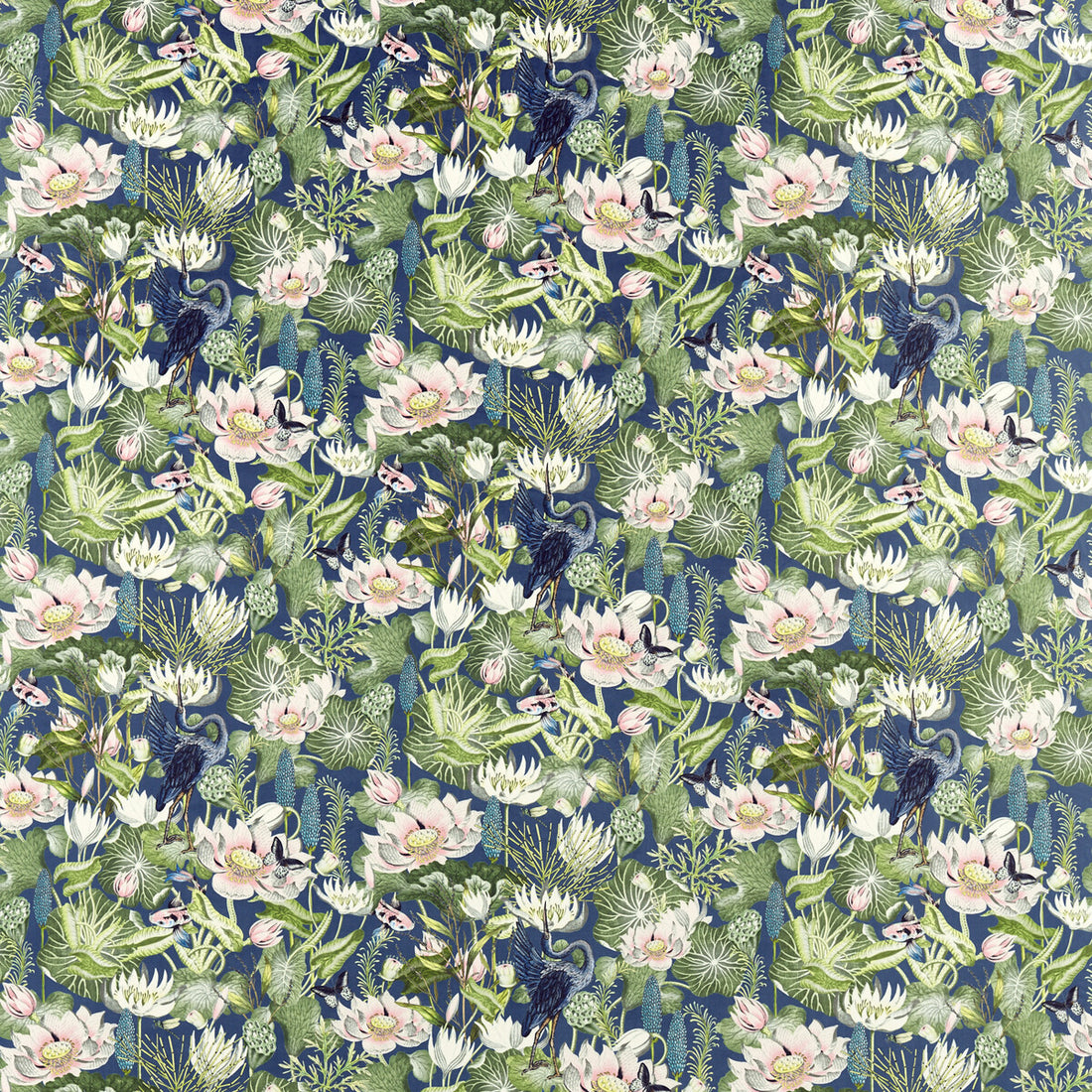 Waterlily fabric in midnight velvet color - pattern F1591/02.CAC.0 - by Clarke And Clarke in the Clarke &amp; Clarke Botanical Wonders Fabric collection