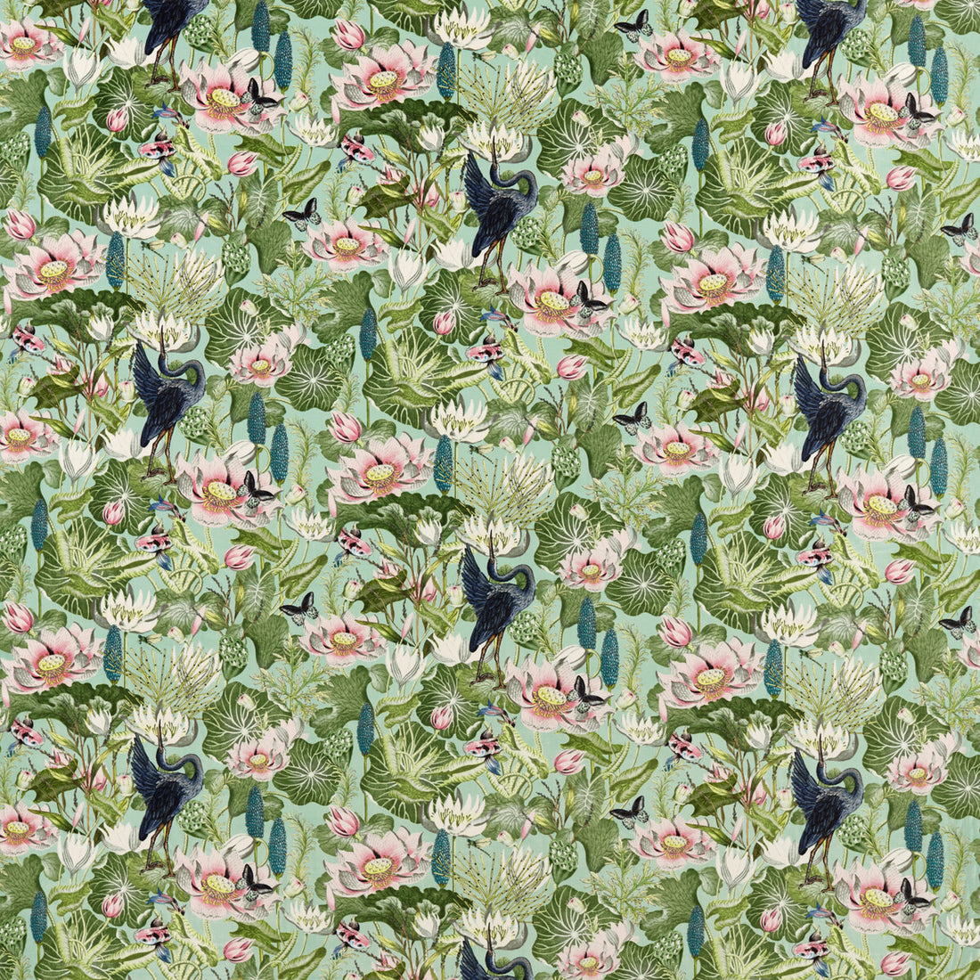 Waterlily fabric in mineral velvet color - pattern F1591/03.CAC.0 - by Clarke And Clarke in the Clarke &amp; Clarke Botanical Wonders Fabric collection