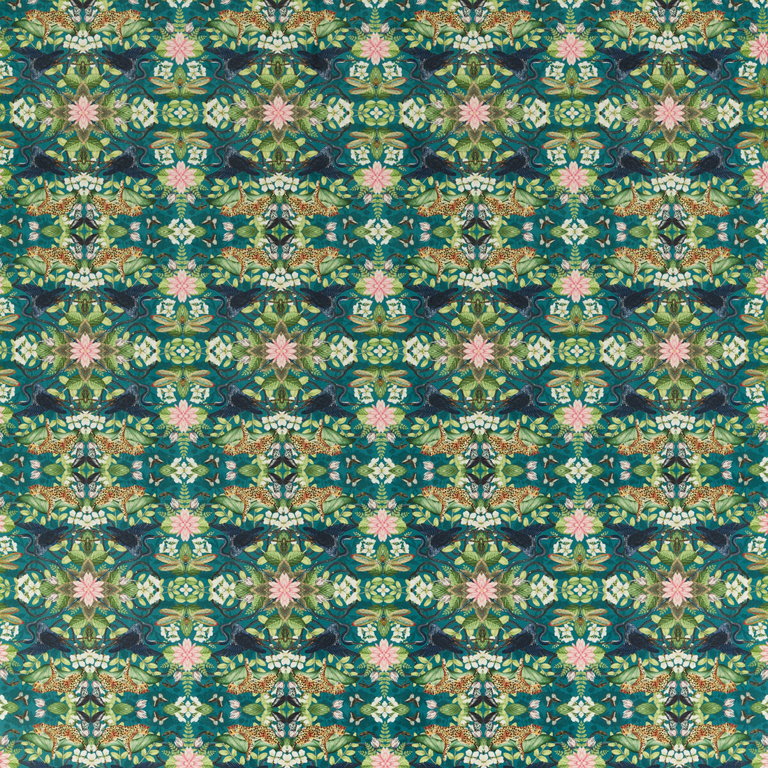 Wonderlust Tea Story fabric in teal velvet color - pattern F1592/02.CAC.0 - by Clarke And Clarke in the Clarke &amp; Clarke Botanical Wonders Fabric collection