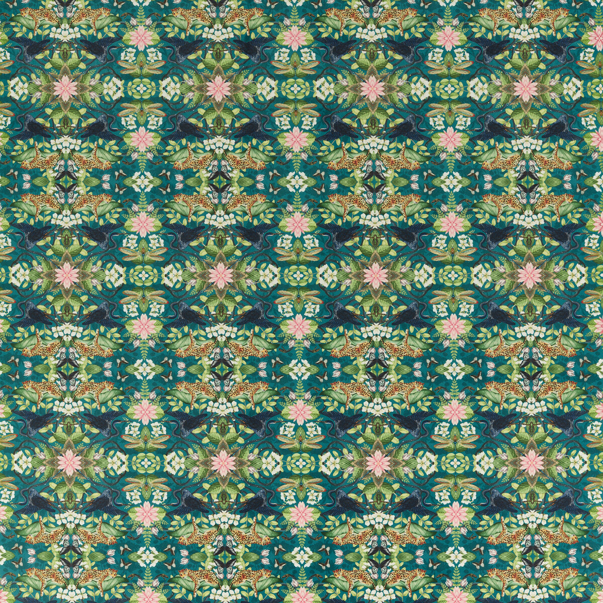 Wonderlust Tea Story fabric in teal velvet color - pattern F1592/02.CAC.0 - by Clarke And Clarke in the Clarke & Clarke Botanical Wonders Fabric collection