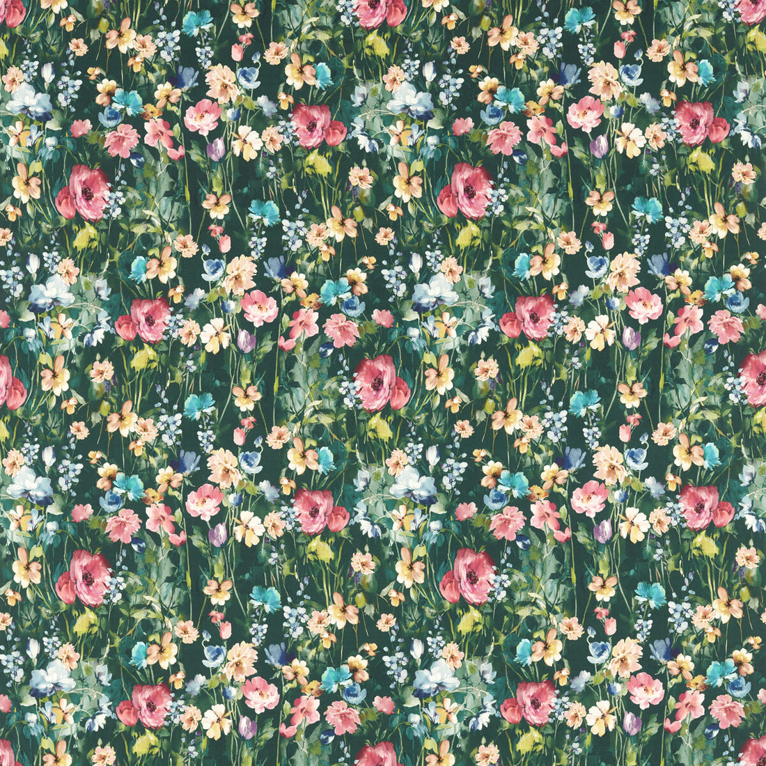 Wild Meadow fabric in forest color - pattern F1596/03.CAC.0 - by Clarke And Clarke in the Floral Flourish By Studio G For C&amp;C collection