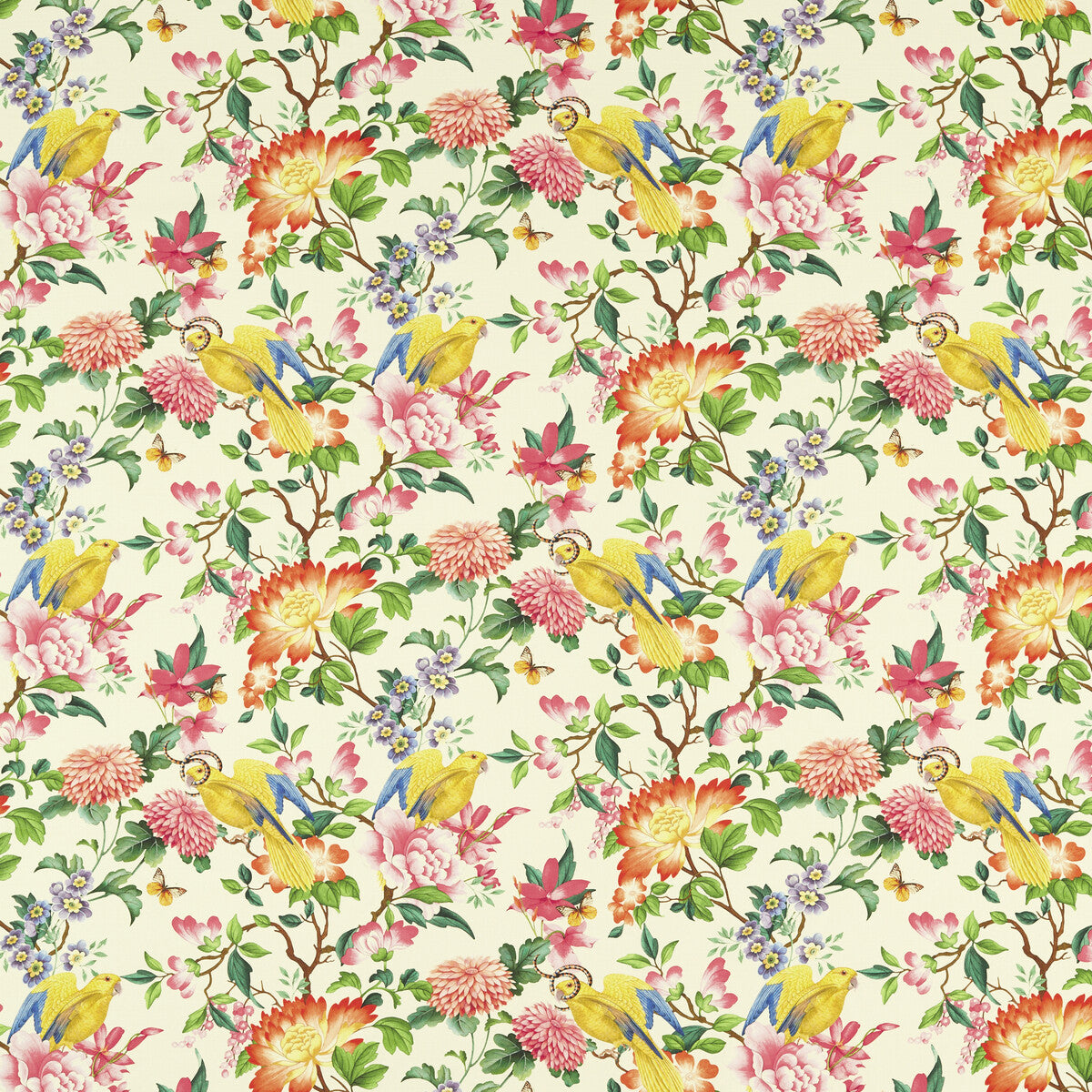 Golden Parrot fabric in ivory color - pattern F1600/01.CAC.0 - by Clarke And Clarke in the Clarke & Clarke Botanical Wonders Fabric collection
