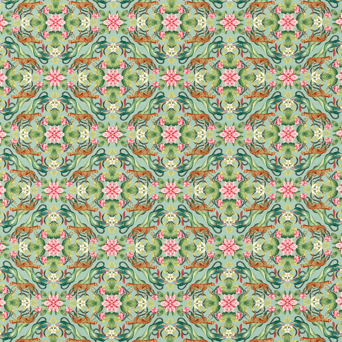 Menagerie fabric in aqua color - pattern F1601/01.CAC.0 - by Clarke And Clarke in the Clarke &amp; Clarke Botanical Wonders Fabric collection