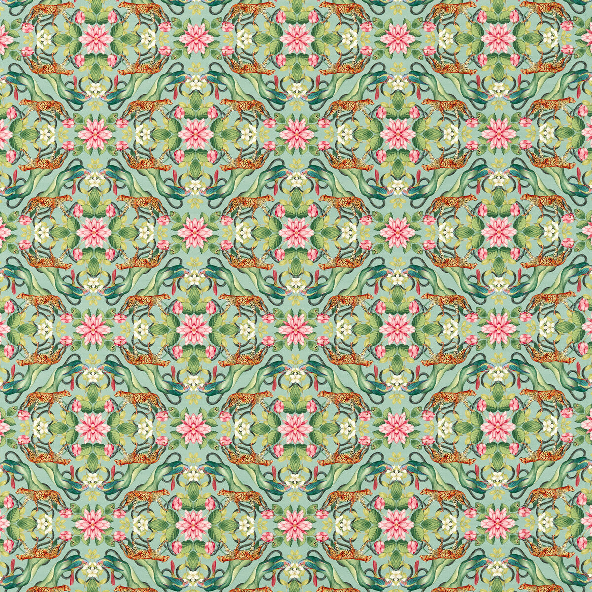Menagerie fabric in aqua color - pattern F1601/01.CAC.0 - by Clarke And Clarke in the Clarke & Clarke Botanical Wonders Fabric collection