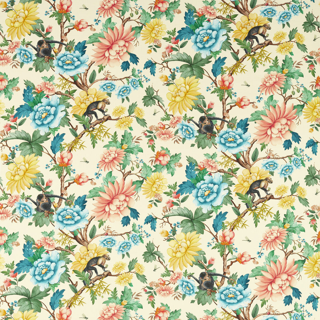 Sapphire Garden fabric in ivory color - pattern F1603/01.CAC.0 - by Clarke And Clarke in the Clarke &amp; Clarke Botanical Wonders Fabric collection