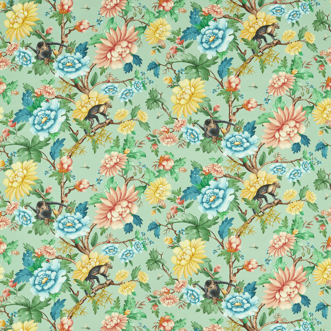 Sapphire Garden fabric in mineral color - pattern F1603/02.CAC.0 - by Clarke And Clarke in the Clarke &amp; Clarke Botanical Wonders Fabric collection