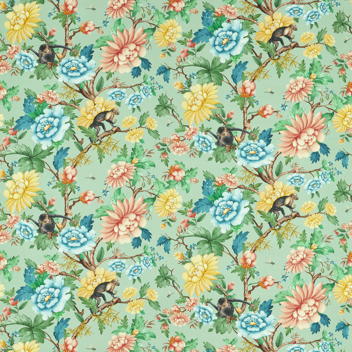 Sapphire Garden fabric in mineral color - pattern F1603/02.CAC.0 - by Clarke And Clarke in the Clarke & Clarke Botanical Wonders Fabric collection