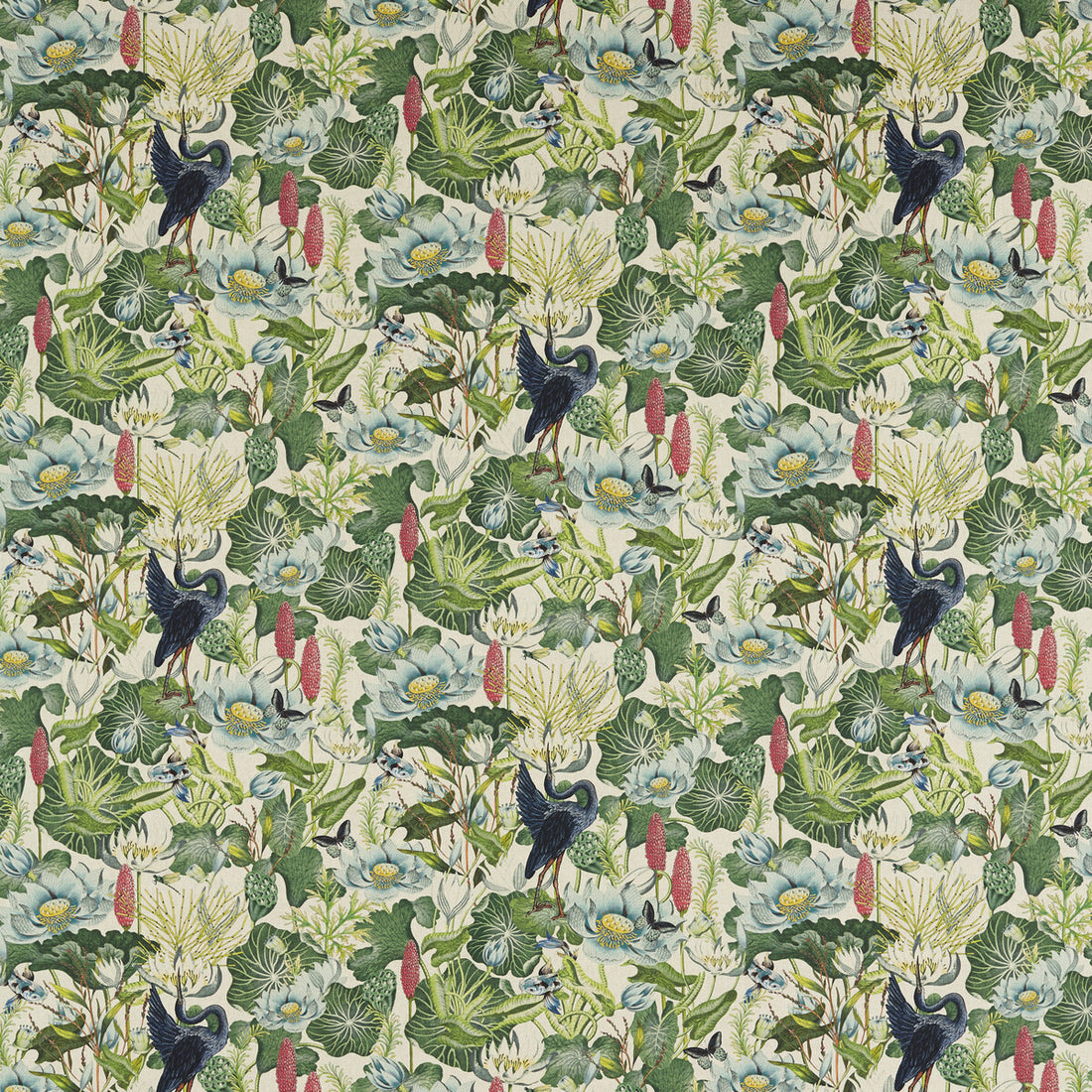 Waterlily fabric in linen color - pattern F1605/02.CAC.0 - by Clarke And Clarke in the Clarke &amp; Clarke Botanical Wonders Fabric collection
