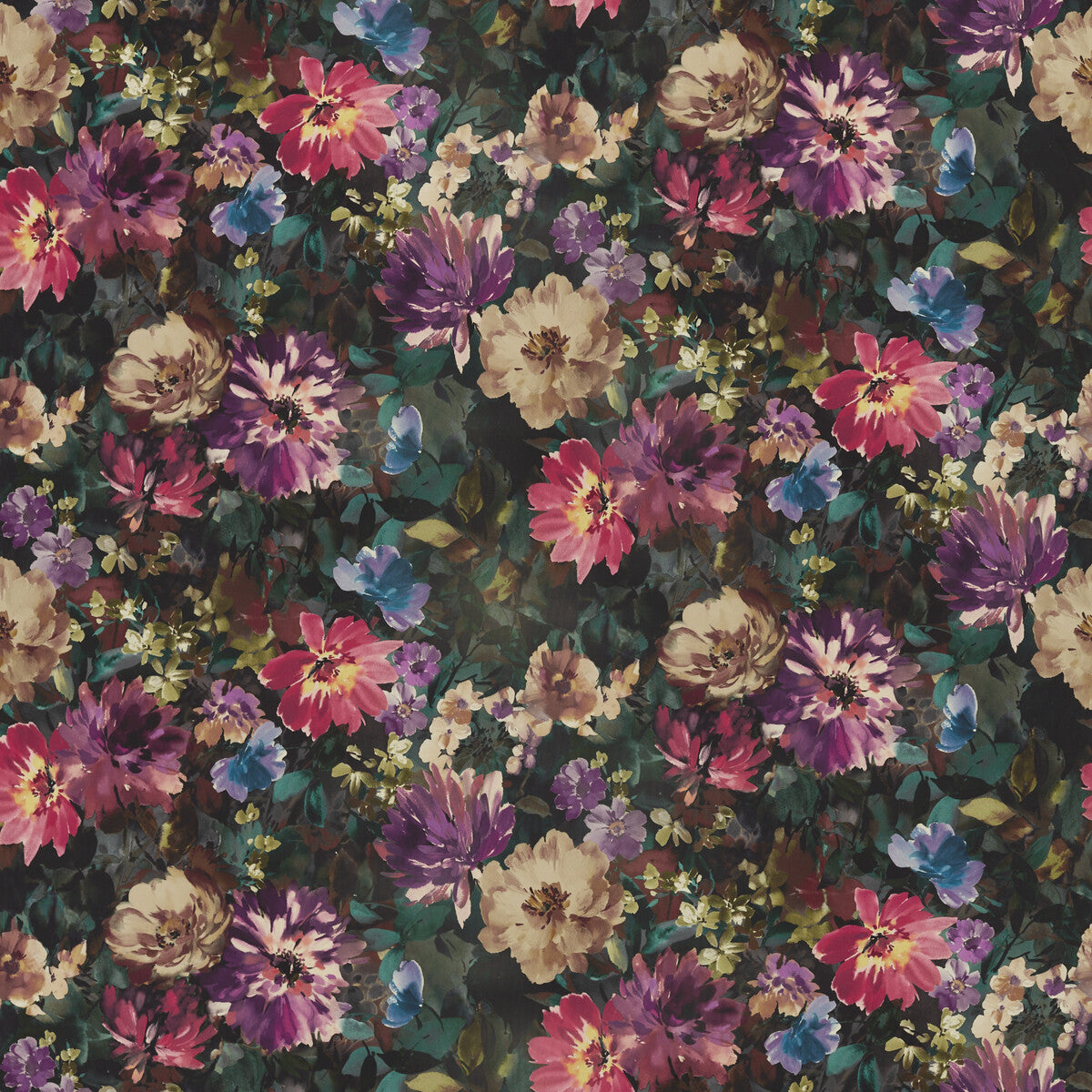 Tahiti fabric in amethyst/emerald velvet color - pattern F1610/01.CAC.0 - by Clarke And Clarke in the Clarke & Clarke Exotica 2 collection