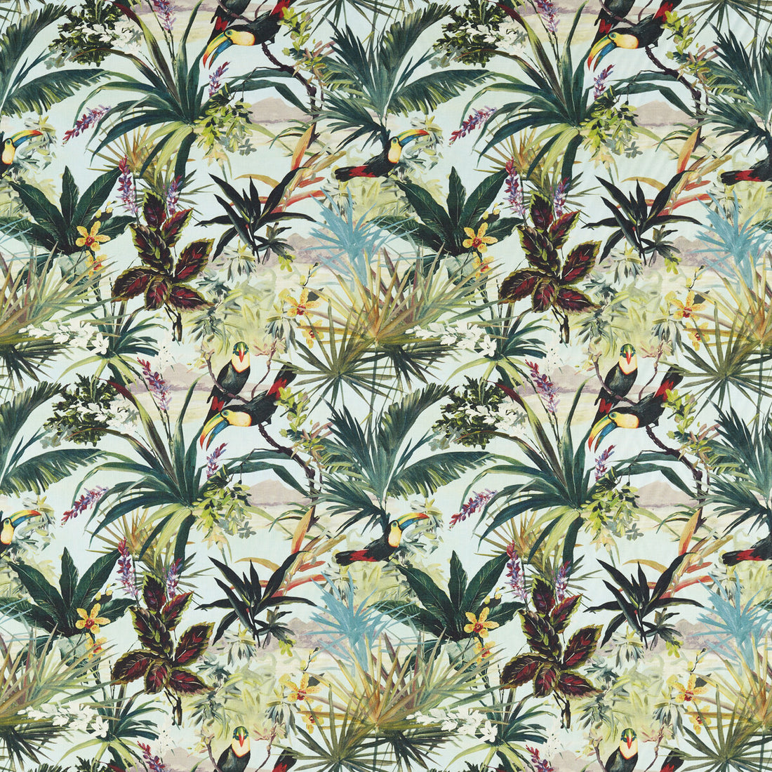 Toucan fabric in sky color - pattern F1614/03.CAC.0 - by Clarke And Clarke in the Clarke &amp; Clarke Exotica 2 collection