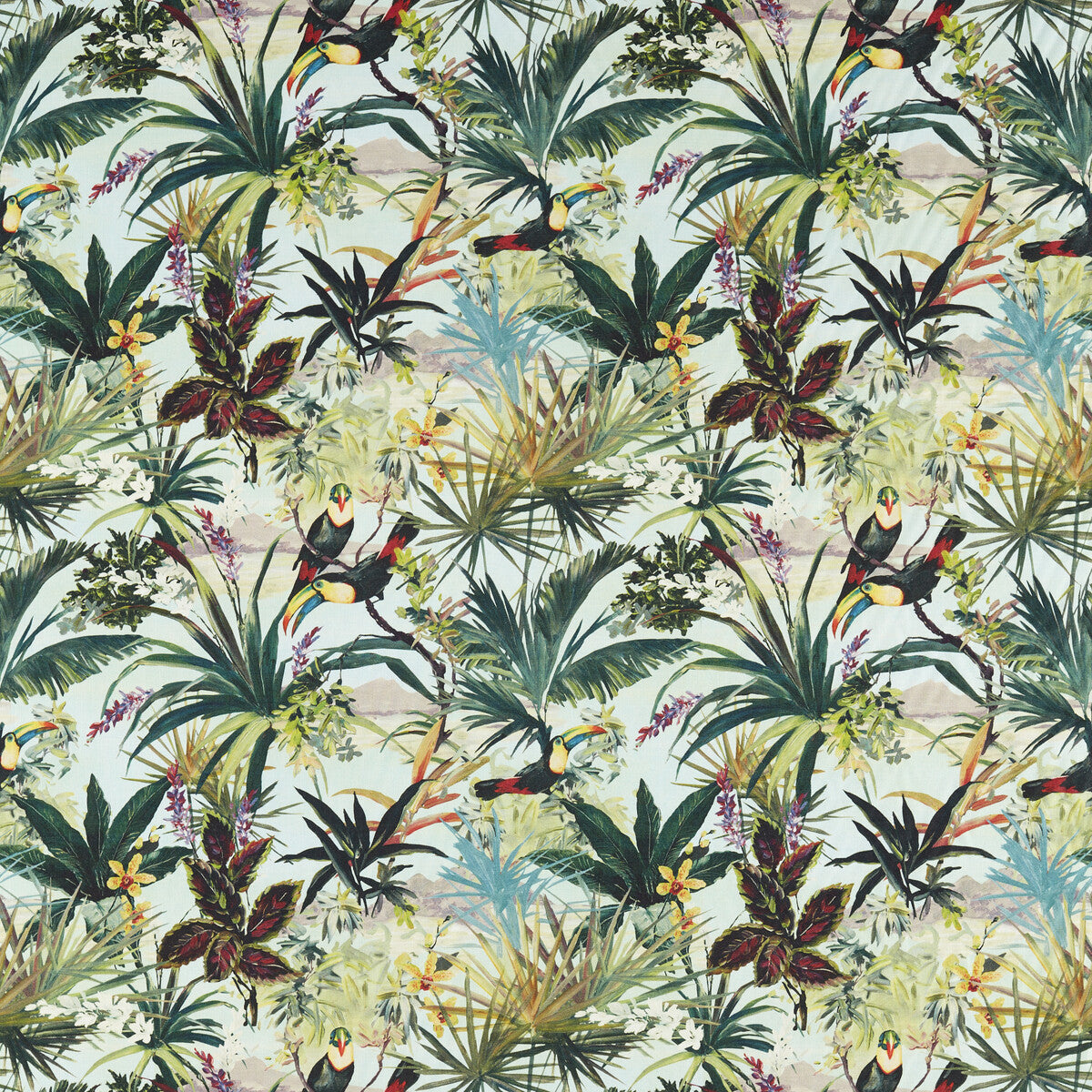 Toucan fabric in sky color - pattern F1614/03.CAC.0 - by Clarke And Clarke in the Clarke & Clarke Exotica 2 collection
