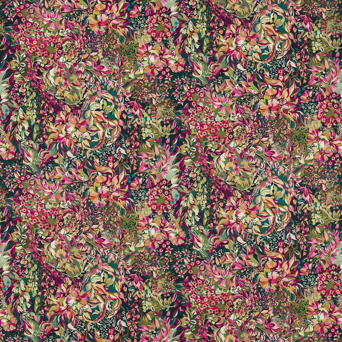 Aubrey Velvet fabric in forest/raspberry color - pattern F1646/01.CAC.0 - by Clarke And Clarke in the Ferndene collection