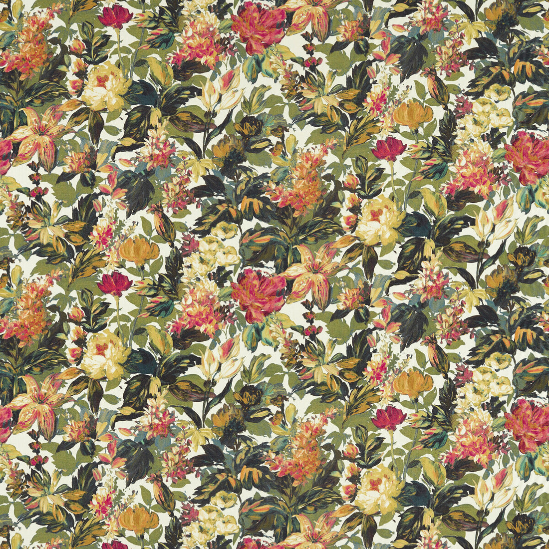 Lilum fabric in olive raspberry color - pattern F1655/03.CAC.0 - by Clarke And Clarke in the Clarke &amp; Clarke Marianne collection
