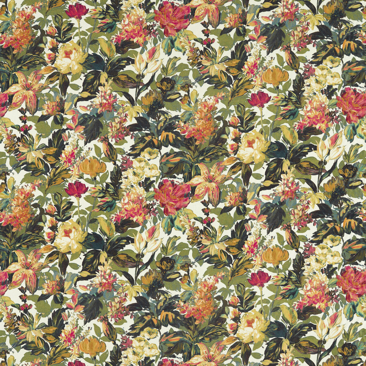 Lilum fabric in olive raspberry color - pattern F1655/03.CAC.0 - by Clarke And Clarke in the Clarke & Clarke Marianne collection