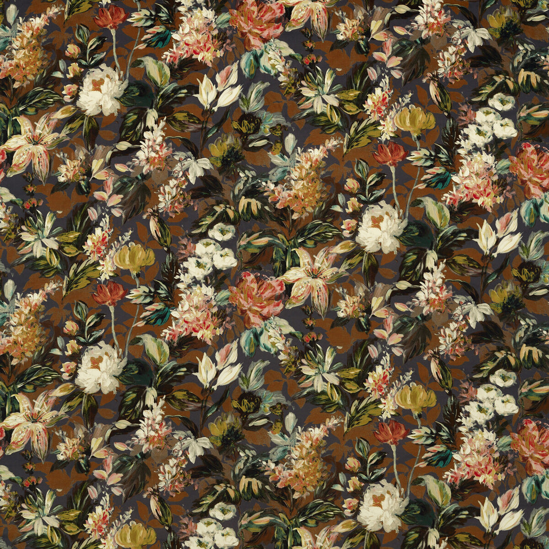 Lilum fabric in russet noir velvet color - pattern F1656/02.CAC.0 - by Clarke And Clarke in the Clarke &amp; Clarke Marianne collection