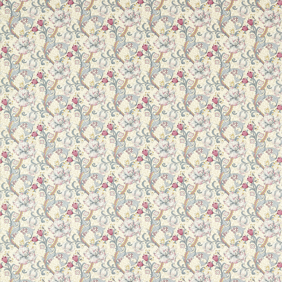 Golden Lily fabric in dove/plum color - pattern F1677/01.CAC.0 - by Clarke And Clarke in the Clarke &amp; Clarke William Morris Designs collection