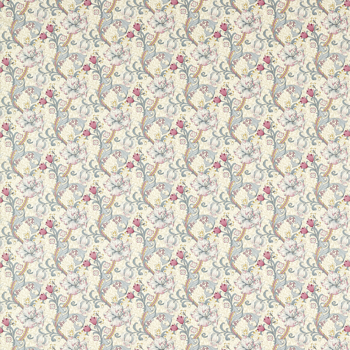Golden Lily fabric in dove/plum color - pattern F1677/01.CAC.0 - by Clarke And Clarke in the Clarke & Clarke William Morris Designs collection