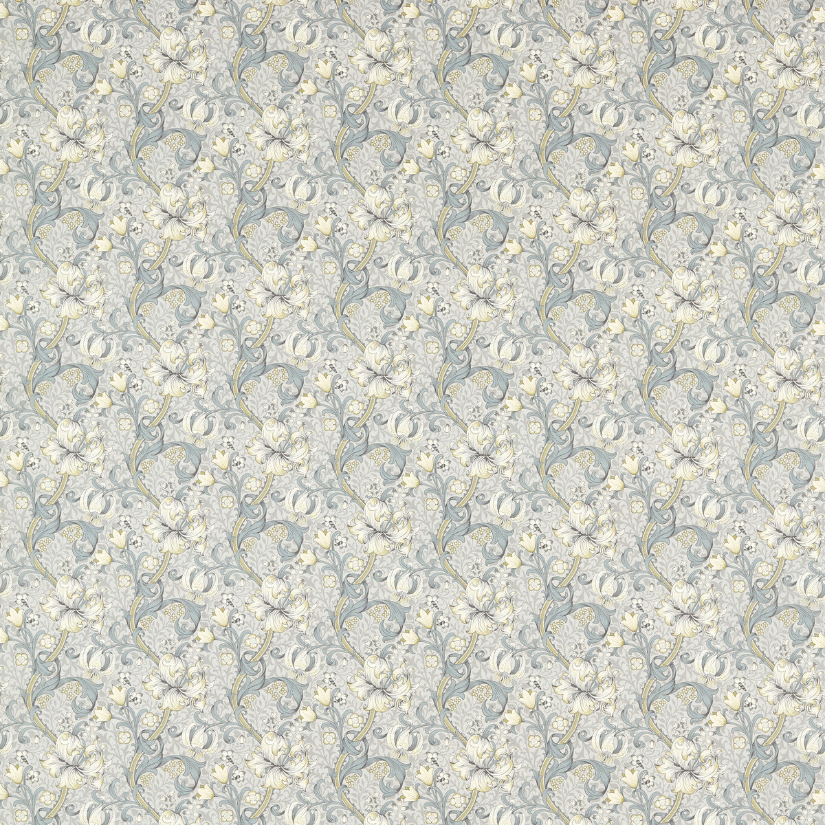 Golden Lily fabric in slate/dove color - pattern F1677/02.CAC.0 - by Clarke And Clarke in the Clarke & Clarke William Morris Designs collection