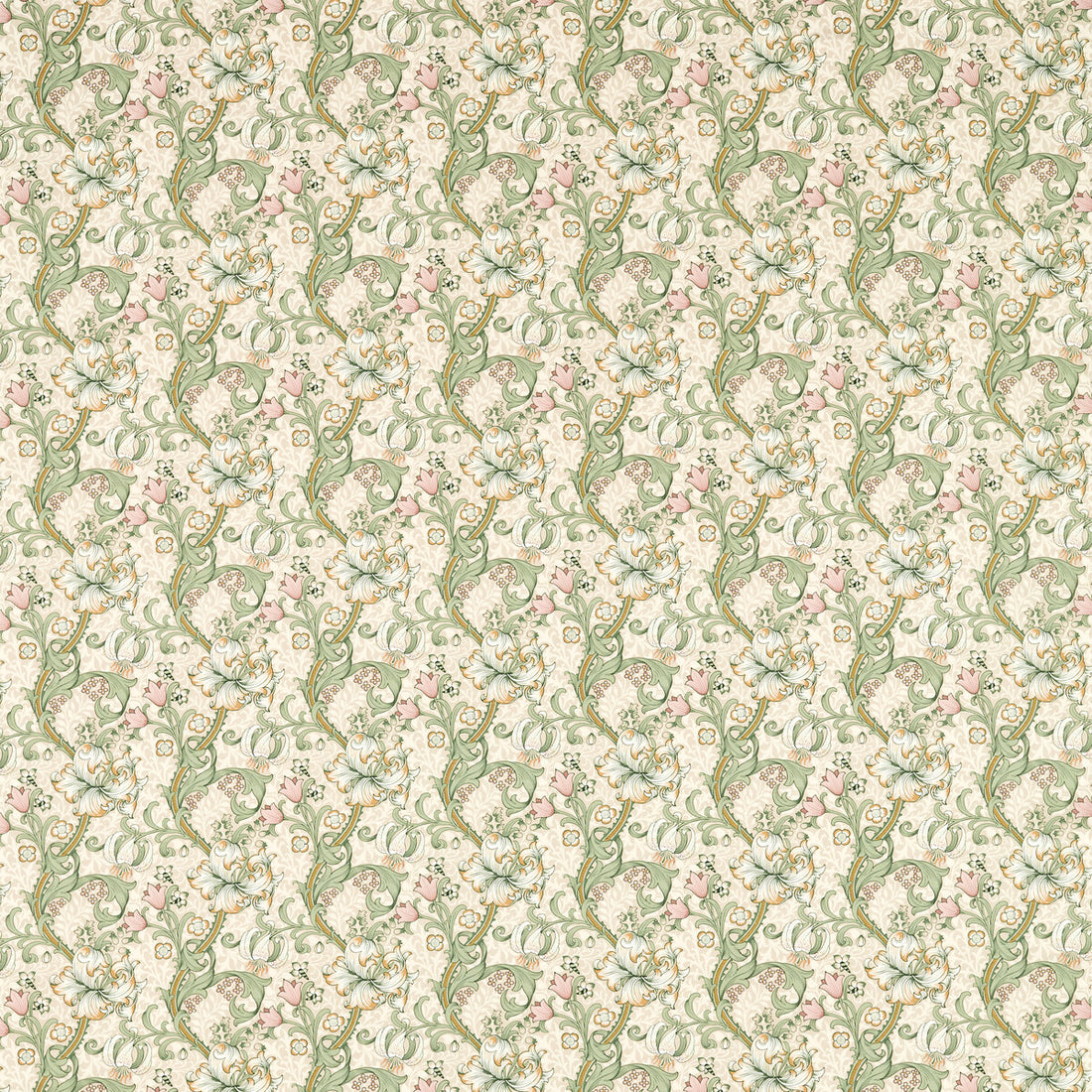 Golden Lily fabric in linen/blush color - pattern F1677/03.CAC.0 - by Clarke And Clarke in the Clarke &amp; Clarke William Morris Designs collection