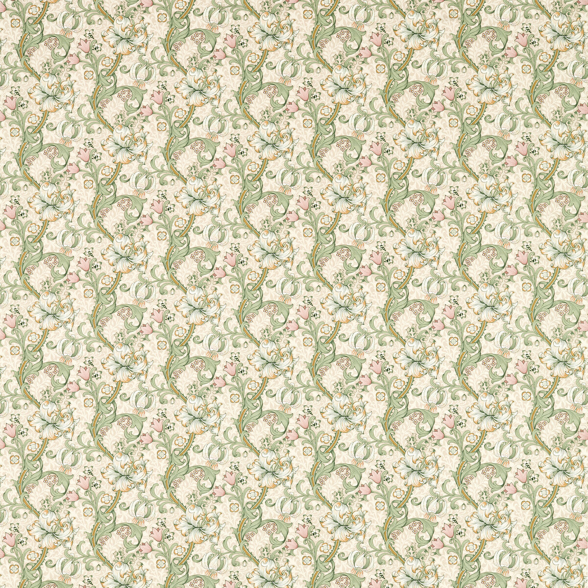 Golden Lily fabric in linen/blush color - pattern F1677/03.CAC.0 - by Clarke And Clarke in the Clarke & Clarke William Morris Designs collection