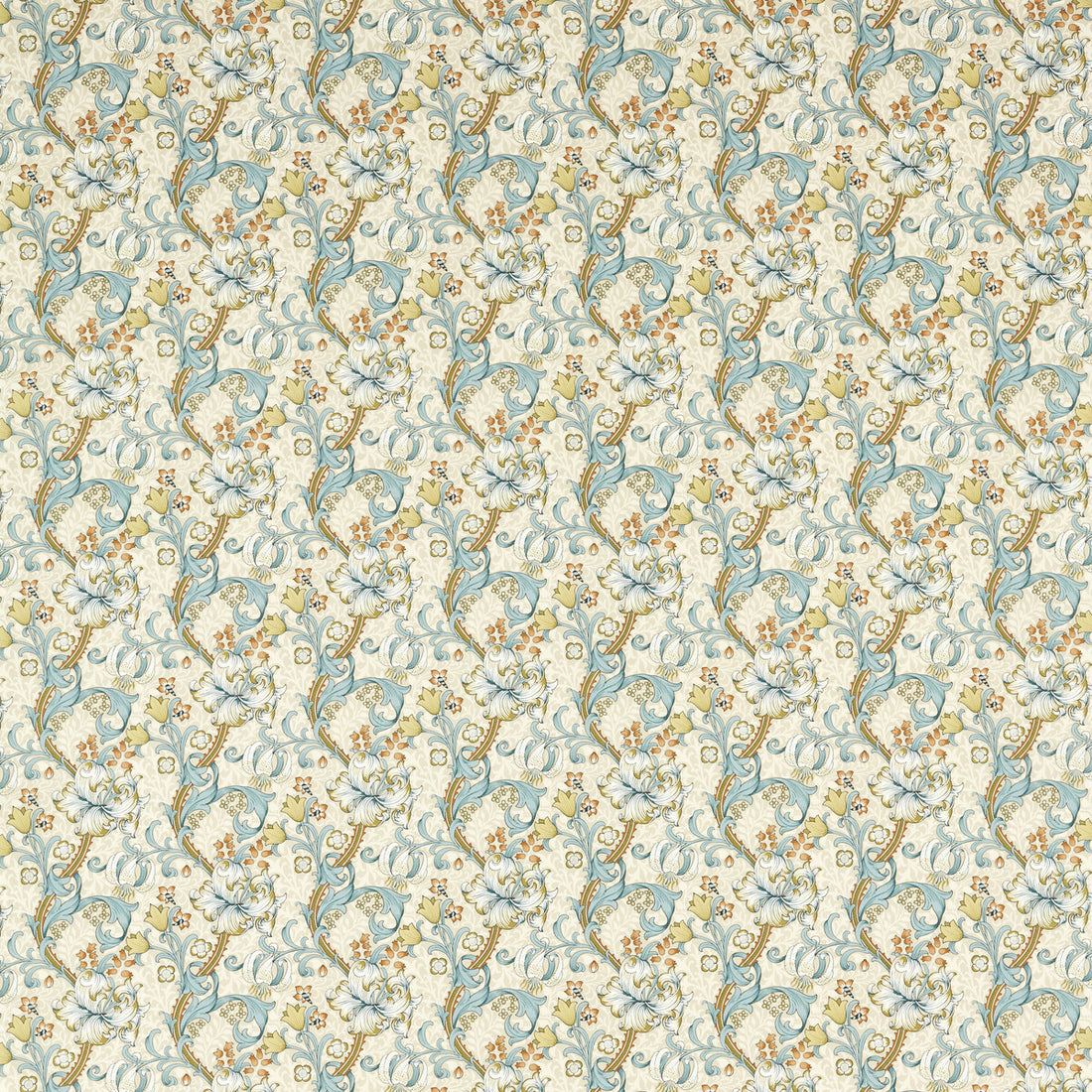 Golden Lily fabric in linen/teal color - pattern F1677/04.CAC.0 - by Clarke And Clarke in the Clarke &amp; Clarke William Morris Designs collection