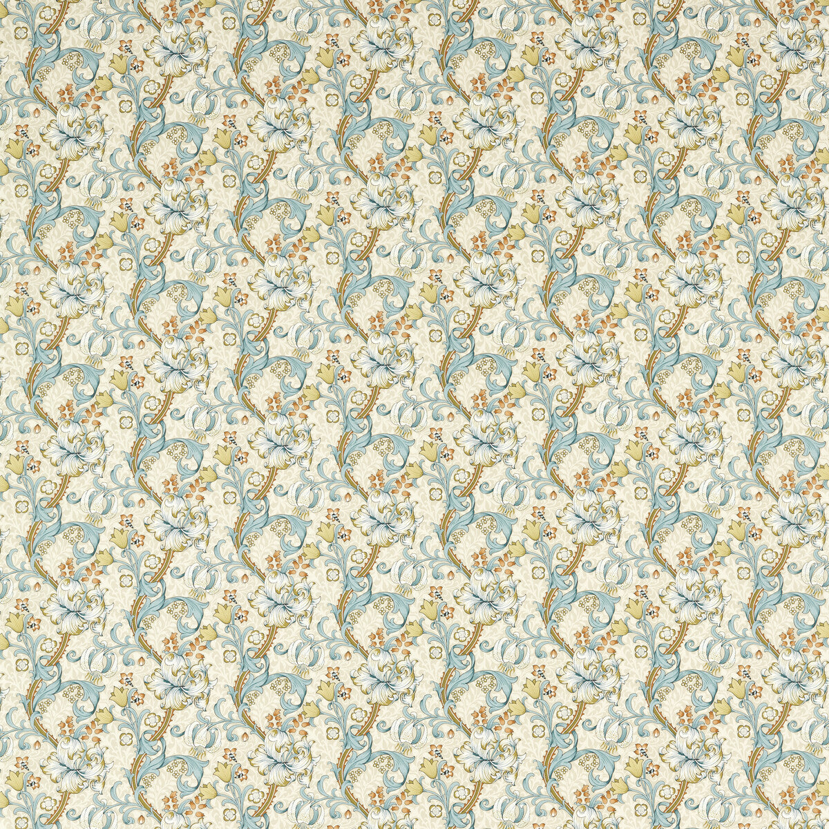 Golden Lily fabric in linen/teal color - pattern F1677/04.CAC.0 - by Clarke And Clarke in the Clarke & Clarke William Morris Designs collection
