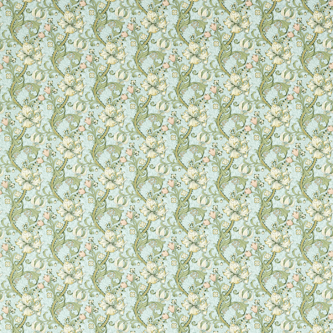Golden Lily fabric in apple/blush color - pattern F1677/05.CAC.0 - by Clarke And Clarke in the Clarke &amp; Clarke William Morris Designs collection