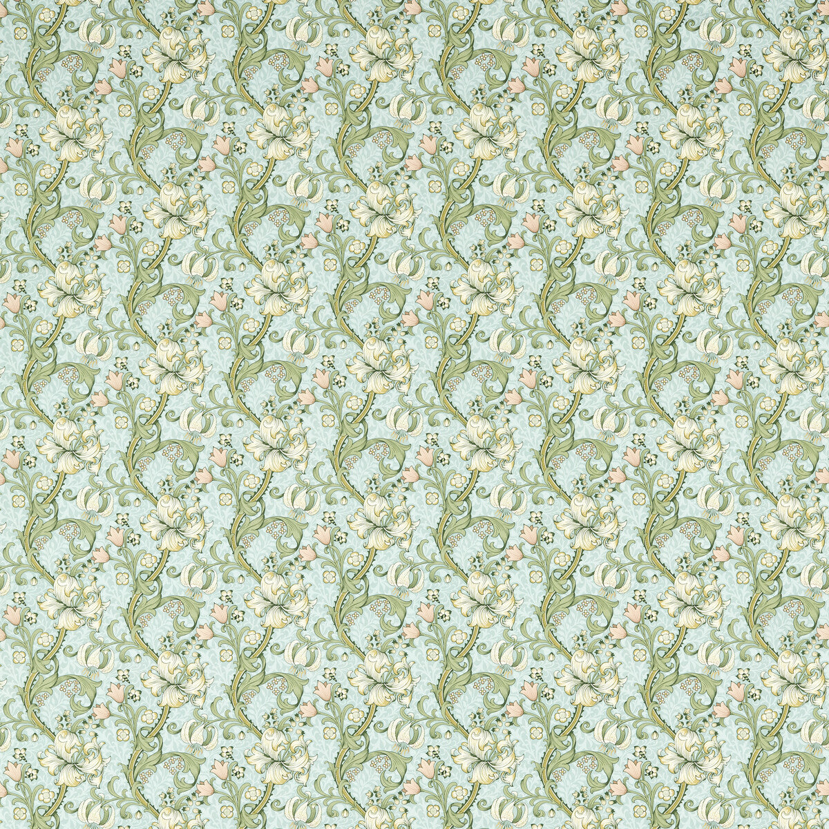 Golden Lily fabric in apple/blush color - pattern F1677/05.CAC.0 - by Clarke And Clarke in the Clarke & Clarke William Morris Designs collection