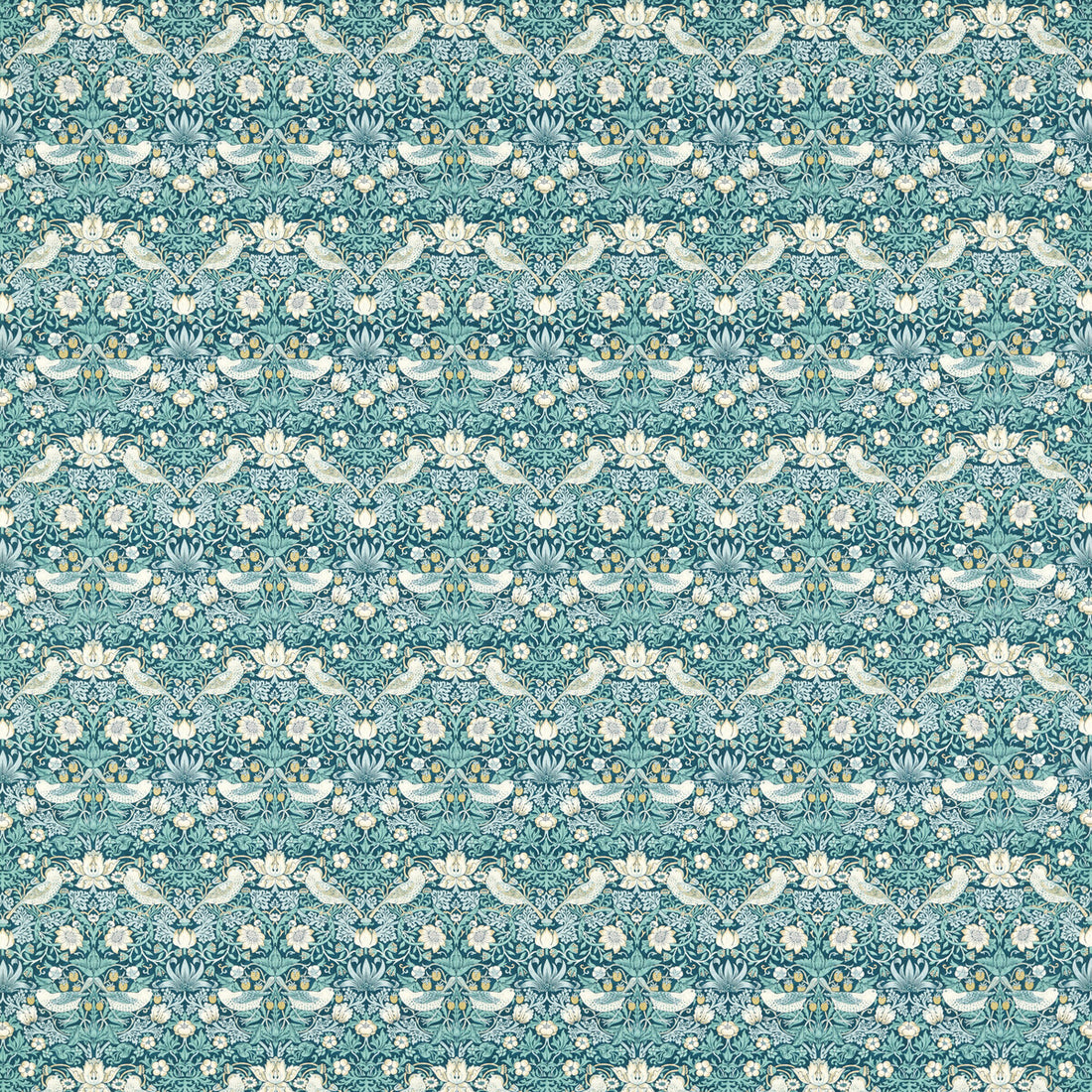 Strawberry Thief fabric in teal color - pattern F1678/01.CAC.0 - by Clarke And Clarke in the Clarke &amp; Clarke William Morris Designs collection