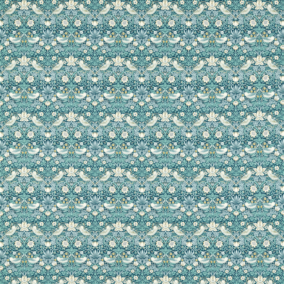 Strawberry Thief fabric in teal color - pattern F1678/01.CAC.0 - by Clarke And Clarke in the Clarke &amp; Clarke William Morris Designs collection