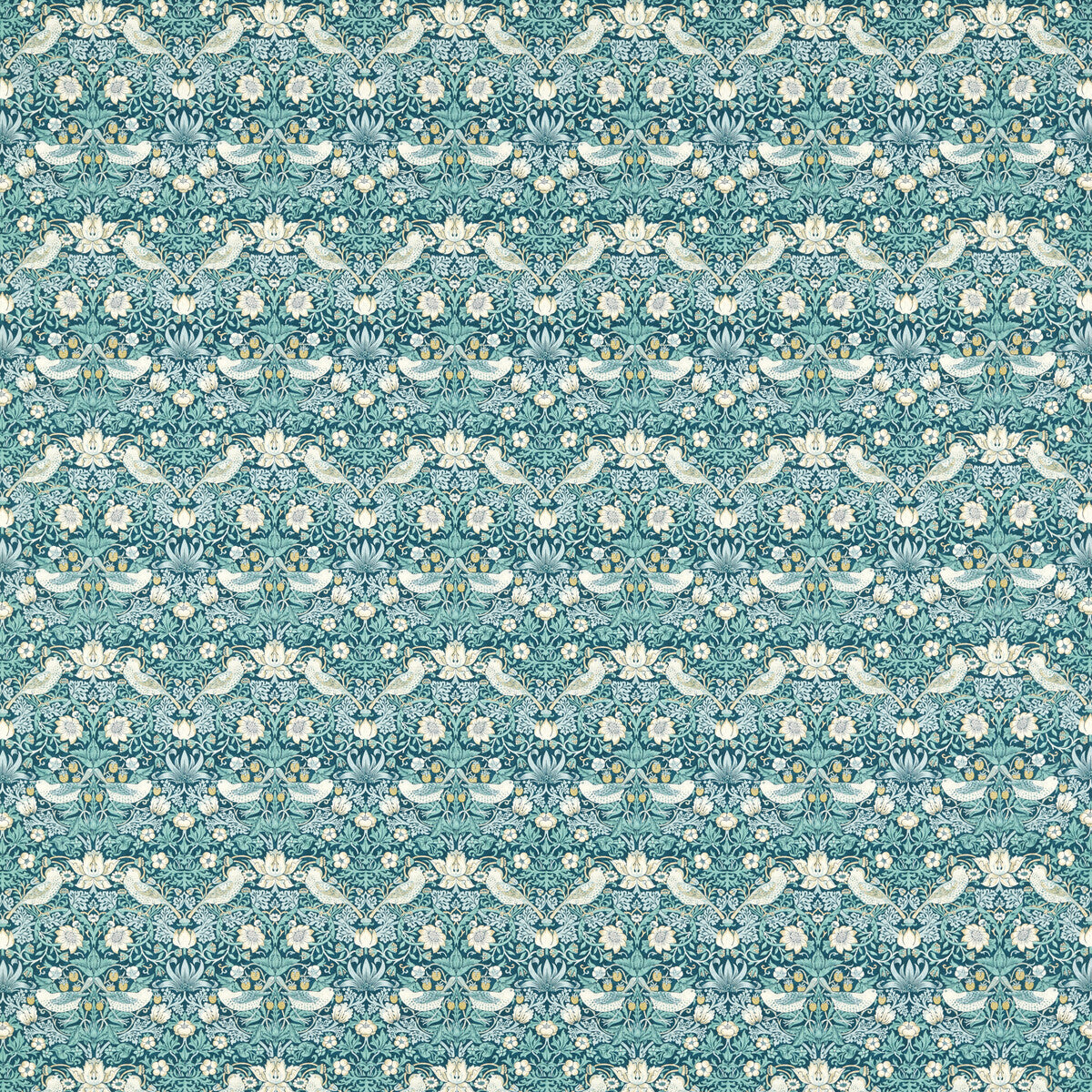 Strawberry Thief fabric in teal color - pattern F1678/01.CAC.0 - by Clarke And Clarke in the Clarke & Clarke William Morris Designs collection