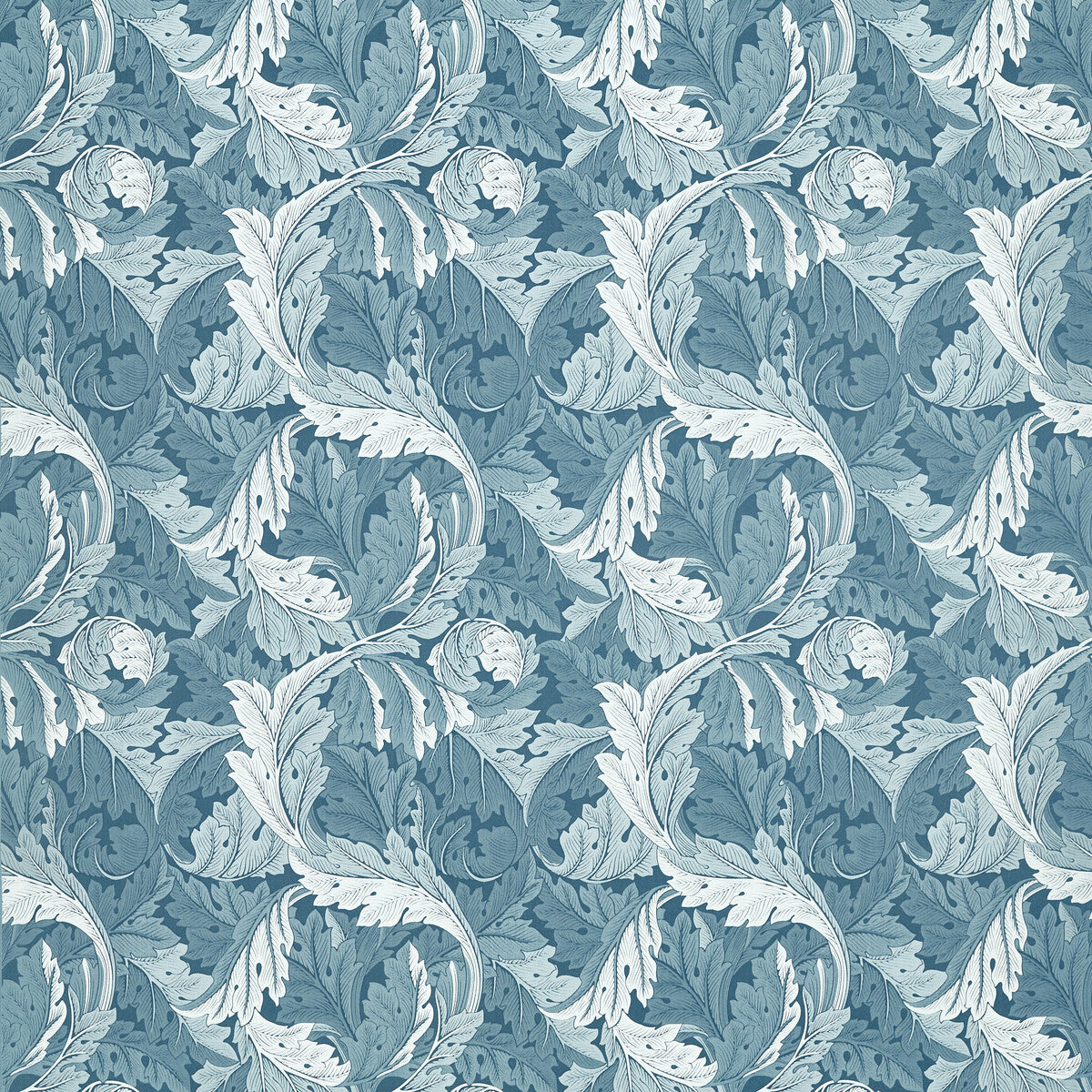 Acanthus Jacquard fabric in denim color - pattern number F1740/01.CAC.0 - by Clarke And Clarke in the Clarke & Clarke William Morris Weaves collection