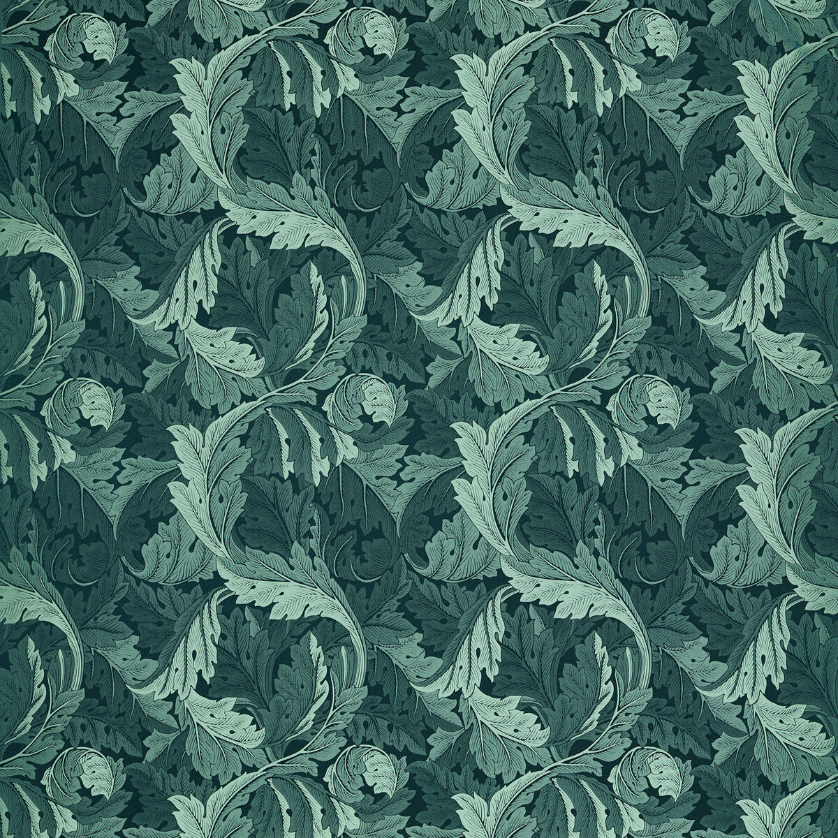 Acanthus Jacquard fabric in teal color - pattern number F1740/06.CAC.0 - by Clarke And Clarke in the Clarke & Clarke William Morris Weaves collection