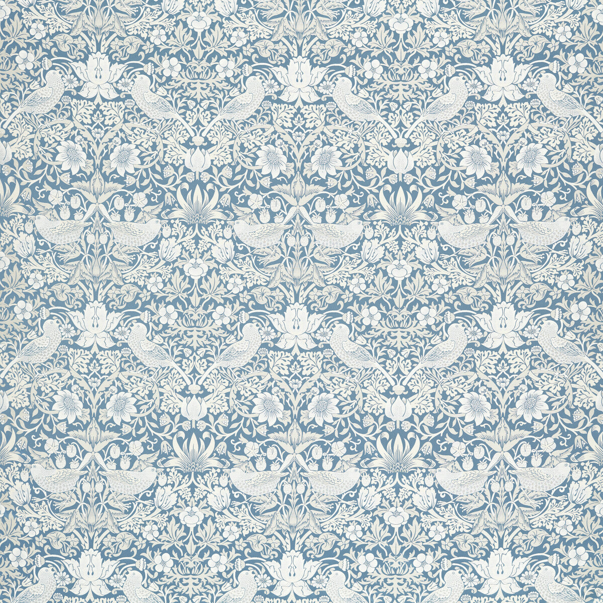 Strawberry Thief Jacquard fabric in denim color - pattern number F1746/02.CAC.0 - by Clarke And Clarke in the Clarke & Clarke William Morris Weaves collection
