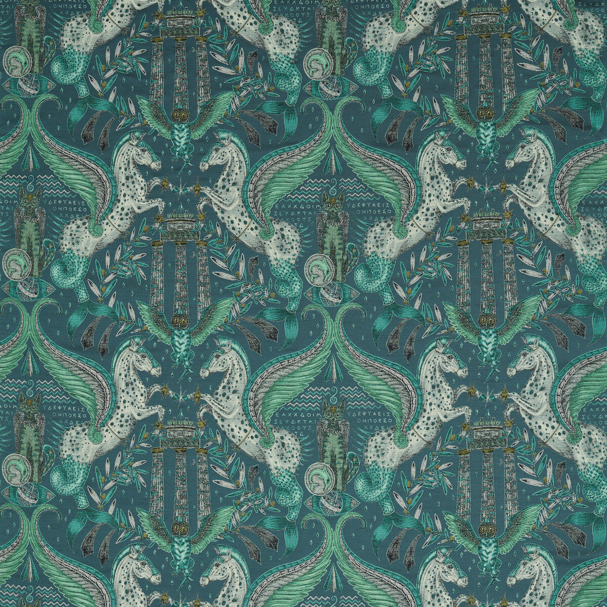 Odyssey Mythos Jacquard fabric in olive color - pattern number F1754/01.CAC.0 - by Clarke And Clarke in the Mythica By Emma J Shipley For C&C collection