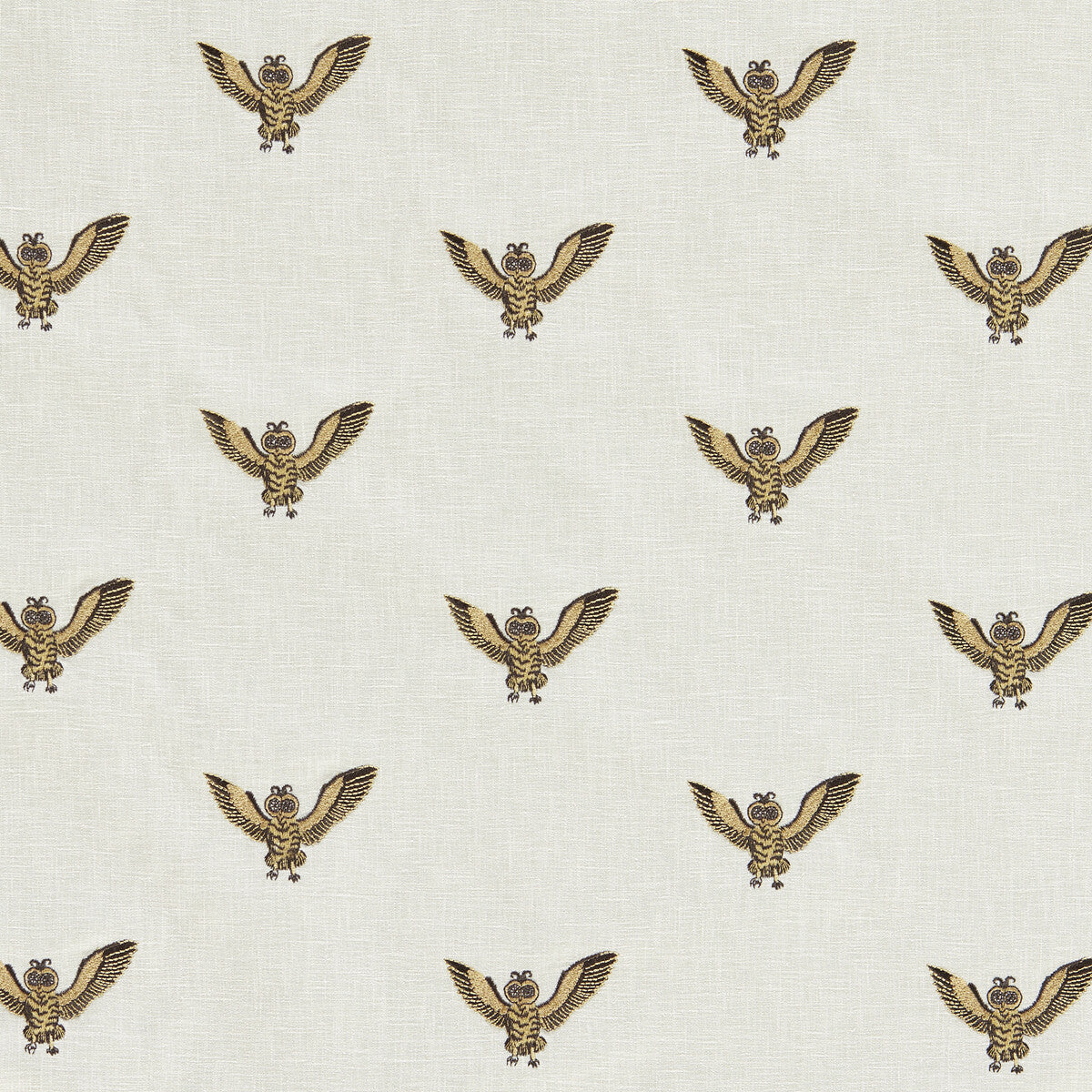 Owl Of Athena fabric in gold embroidery color - pattern number F1755/01.CAC.0 - by Clarke And Clarke in the Mythica By Emma J Shipley For C&C collection