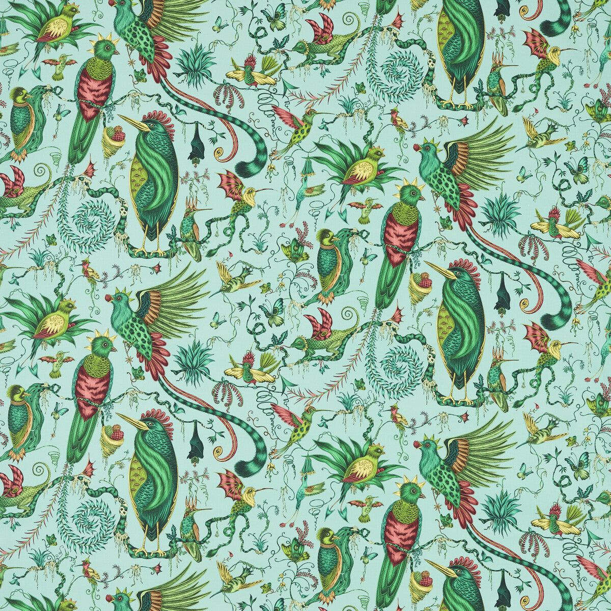 Quetzal fabric in aqua color - pattern number F1758/01.CAC.0 - by Clarke And Clarke in the Mythica By Emma J Shipley For C&C collection