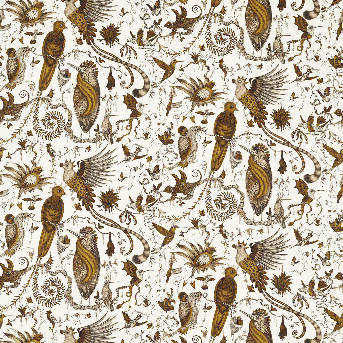 Quetzal fabric in gold color - pattern number F1758/02.CAC.0 - by Clarke And Clarke in the Mythica By Emma J Shipley For C&C collection