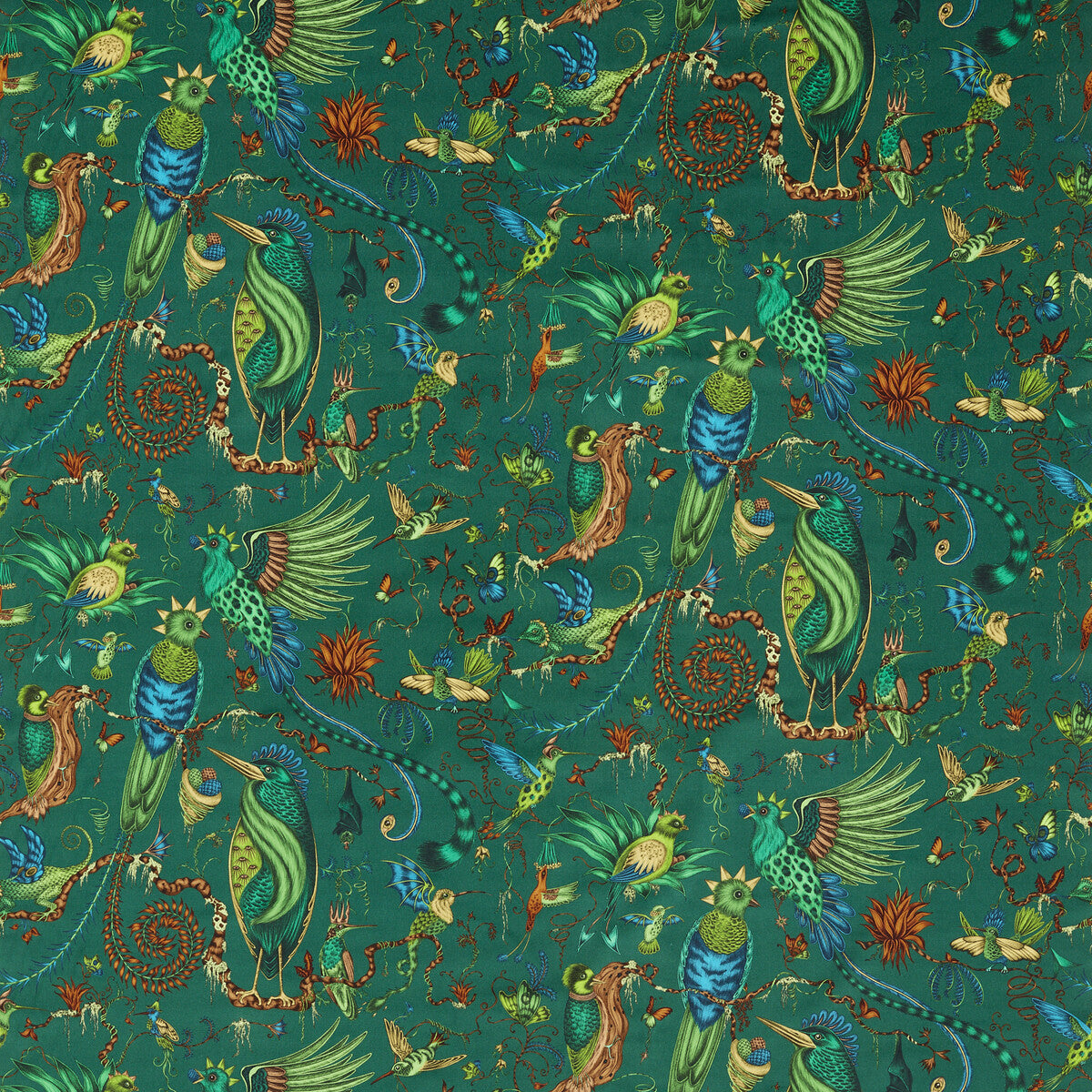 Quetzal Velvet fabric in teal color - pattern number F1759/02.CAC.0 - by Clarke And Clarke in the Mythica By Emma J Shipley For C&C collection