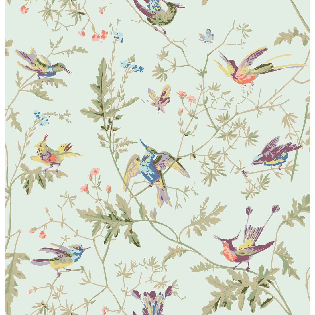 Hummingbirds Cotton Print fabric in duck egg color - pattern F62/1004.CS.0 - by Cole &amp; Son in the Cole &amp; Son Contemporary Fabrics collection