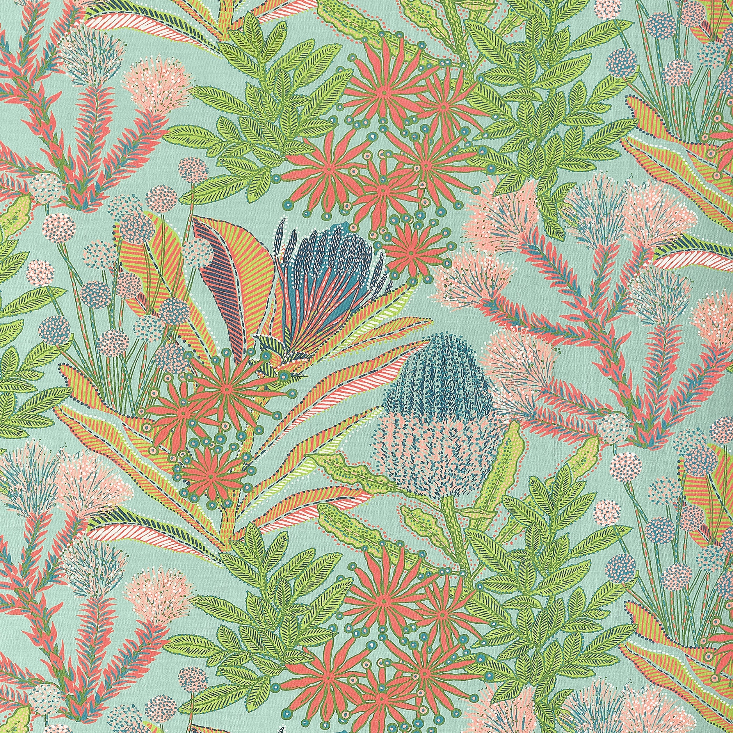 Protea Print fabric in pool color - pattern number F81761 - by Thibaut in the Soleil collection